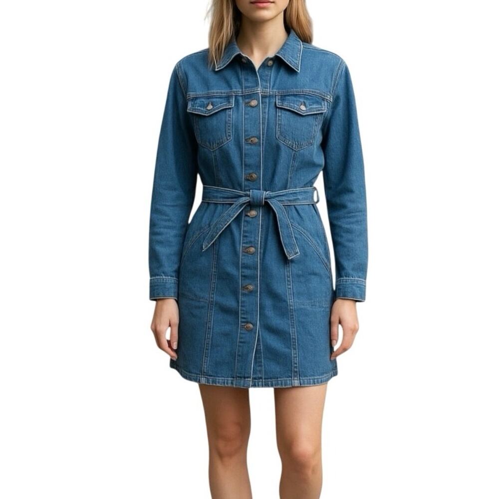 39. MADEWELL | REAL DENIM  Full Button Belted Shirt Dress Size 8